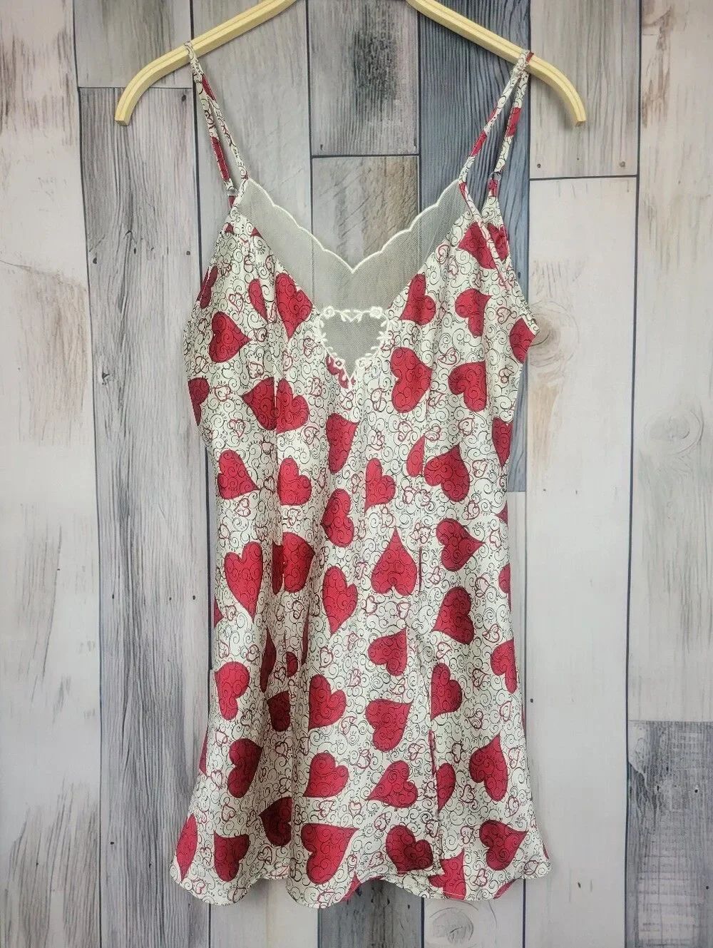 Vintage 90's Y2K Victoria's Secret Slip Nightgown Babydoll Dress Red Heart Print